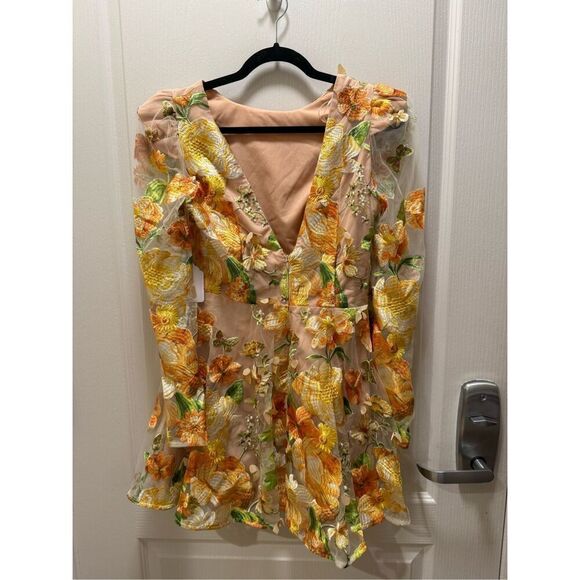 Elliatt Aella A-Line Mini Dress Yellow Wedding Guest cocktail Party size S NWT - Picture 7 of 7